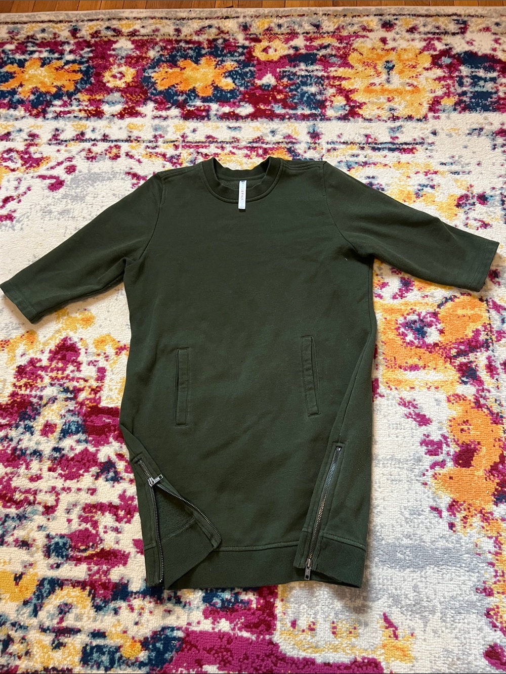 Fabletics Olive Green Mini Sweatshirt Dress with Side Zippers